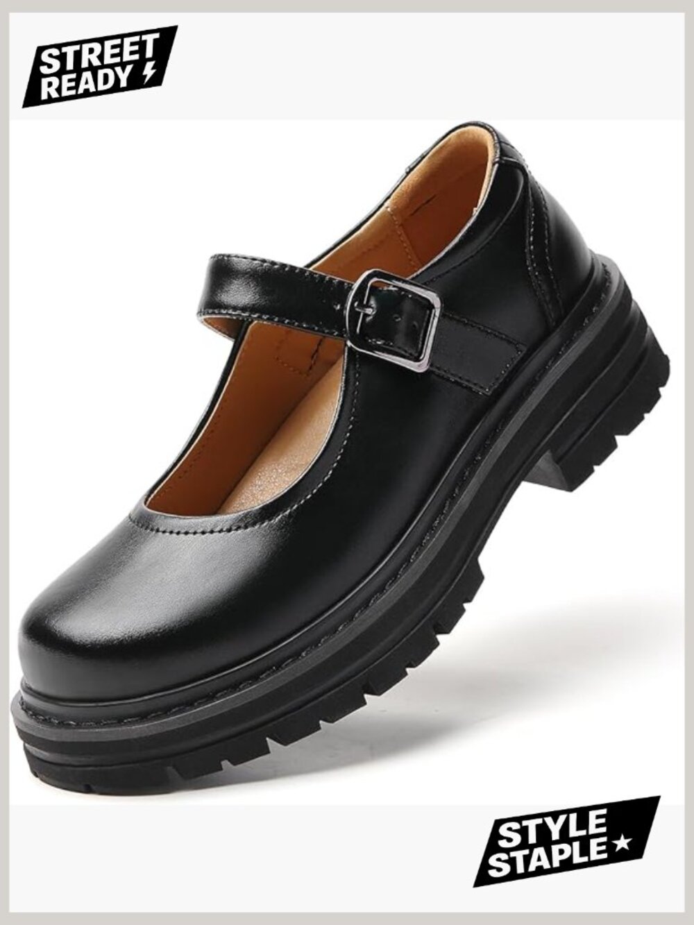 Platform Mary Jane Oxford Flats with Adjustable Strap Chunky Sole